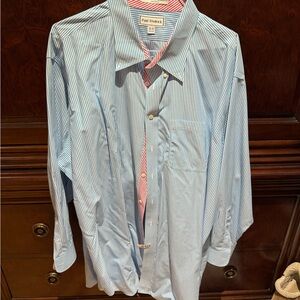 Paul Fredrick Blue Striped Men's Shirt with pink details size 20 sleeve 35